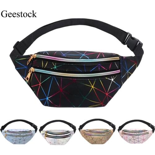 Geestock Holographic Waist Bags for Women Banana Female Fanny Pack Hip Belt Bag Geometric Fashion Waist Packs Chest Bags