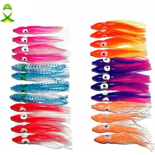 JSM 100pcs 7.5cm Soft Plastic Octopus Fishing Lures For Jigs Mixed Color Luminous Silicone Octopus Skirt Artificial Jigging Bait