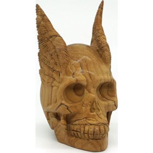 4.37"Picture Jasper Stone Wing Skull Carved Realistic Crystal Healing Decor