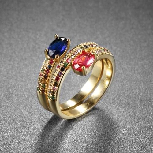 Women Ring Rainbow Zircon Inlay Colored Rhinestones Charming Couple Jewelry Accessories Crown Wedding Engagement Ring Party Gift