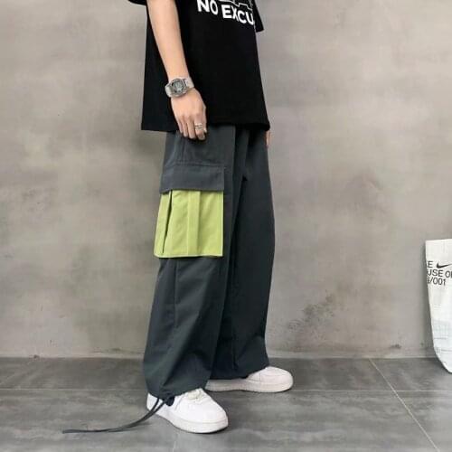 Overalls mens 2021 summer new casual pants mens fashion trend wide-leg pants teen harem pants high-quality sports pants