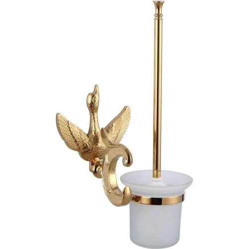 Brass Gold Swan Toilet Brush Holder Wall Mount with Crystal Decoration Solid Brass Luxury Bathroom Accessories Set ATS8900