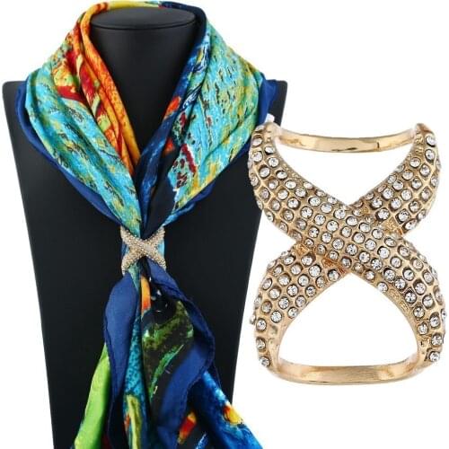 Fashion Elegant Gold Color Rhinestone Scarf Buckle Brooches For Women Accessories Crystal Brooch Jewelry