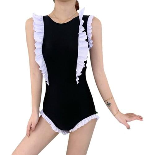 2021 Fashion Women Sexy One Piece Swimsuit Push Up Cute Vintage Ruffled Black Bathing Suits Girls Beach New Padded Swimwear