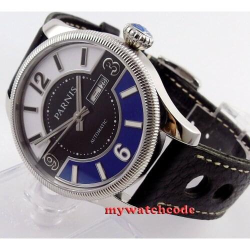 42mm Parnis white black blue dial Sapphire Glass miyota Automatic mens Watch 411