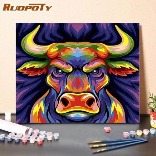 RUOPOTY DIY 40*50cm Colorful Caw Painting By Numbers Animals HandPainted on Canvas Home Decor Unique Gift