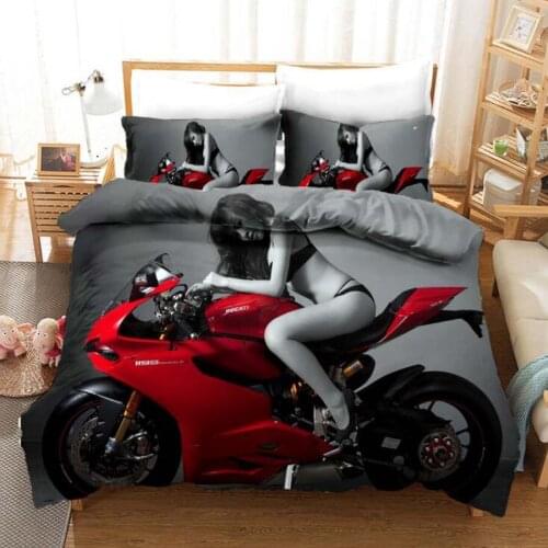 Bedding Sets Linens King Queen Duvet Cover Set and Pillowcases Bedclothes 3d Motorcycle Sexy Woman