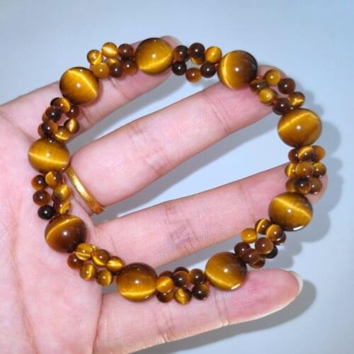 Natural stone yellow tigers eye stone round bead woven bracelet female 10mm couple energy stone woven art bracelet gift
