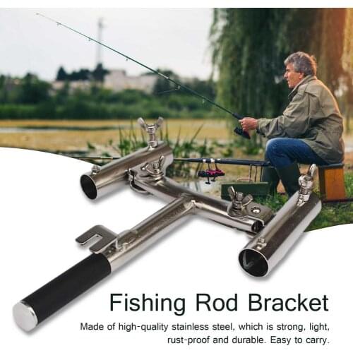 Stainless Steel Double Turret Bracket Universal Double-headed Universal Thickened Fishing Rod Holder Fishing Tools Adjustable Po