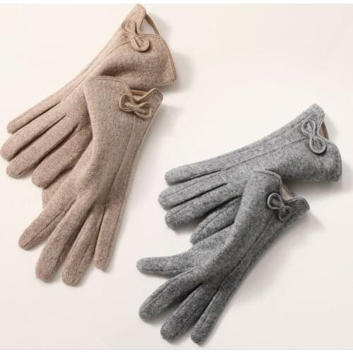 New Women Winter Touch Screen Plus Velvet Thicken Keep Warn Cashmere Elegant Female Bow Cycling Elasticity Retro Style Gloves