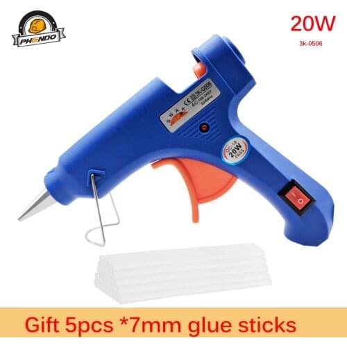 PHENDO 3K-0506 Blue 20W Switched Glue Gun 7mm Small Hot Sol Rod Nozzle Electric Heat Temperature Tool Hot Melt Gun Aluminium AC