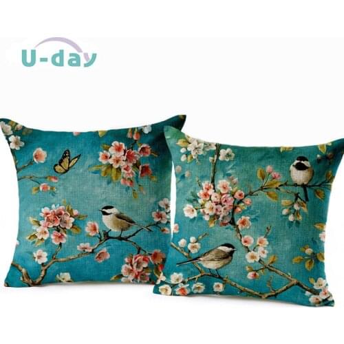 Birds cushion Home Car decorative pillows butterfly almofada /coussin / linen Cojines decoration pillowcase CH5D04
