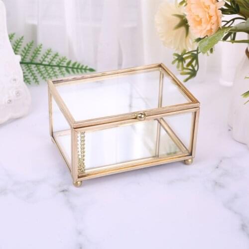 Nordic Transparent Glass Wedding Ring Box Eternal Flower Storage Holder Decor