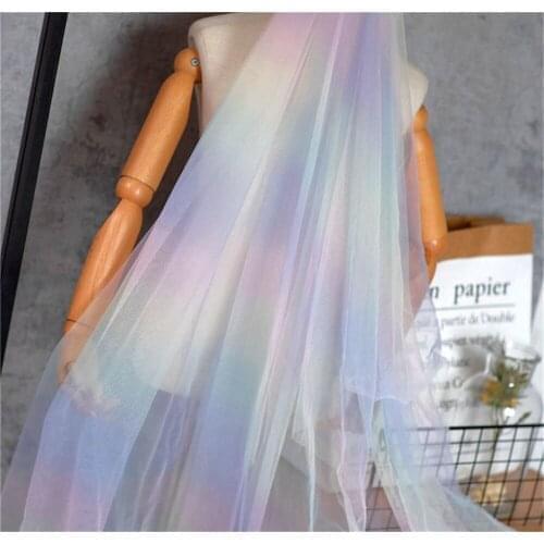 High-end Rainbow Gradient Color Soft Mesh Tulle Lace Designer Fabrics DIY Sewing Scarf veil Skirt Dress Wedding Party Decoration