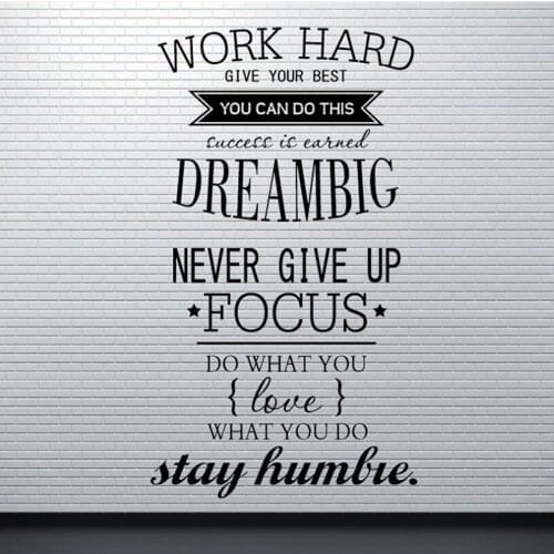 Removable Work Hard Letter Waterproof Wall Sticker DIY Vinyl Removable Quote Mural Office Home Living Room Decoration