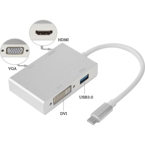 Silver USB 3.1 Type C USB-C to USB OTG & HDMI & DVI & VGA Adapter for Laptop & Notebook