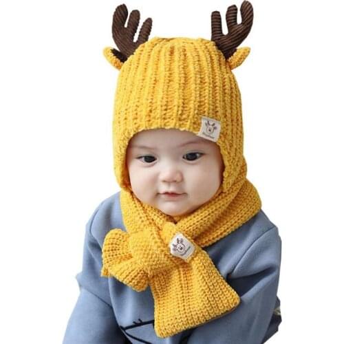 Doitbest hats for children kids baby Beanie little deer kid boys Knit hats winter 2 pcs fur boys girls winter hat and scarf