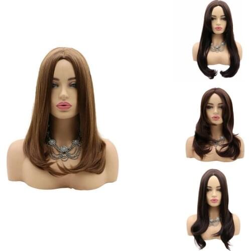 Melody Synthetic Machine Made Wigs Long Wavy/ Natural Straight Dark Brown/Blonde for Women Natural Looking Heat Resistant Fiber