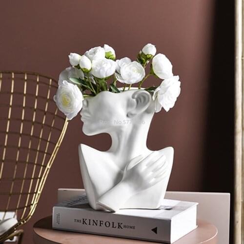 Flower Vase Art Portrait Flower Pot Ceramic Human Face Vase for Flowers Vase for Decoration Handmade Garden Home Decor