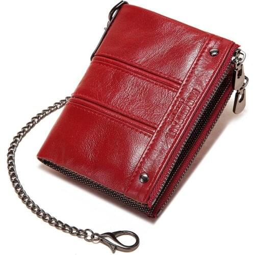 High Quality RFID Lady Wallet Antimagnetic Anti-theft Credit Card Female Bag Double Zipper Coin Purse Real Cowhide Bag
