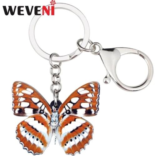 WEVENI Acrylic Tropic Spotted Butterfly Key Chains Keychain Ring Summer Insect Jewelry For Women Girls Holder Purse Charms 2018