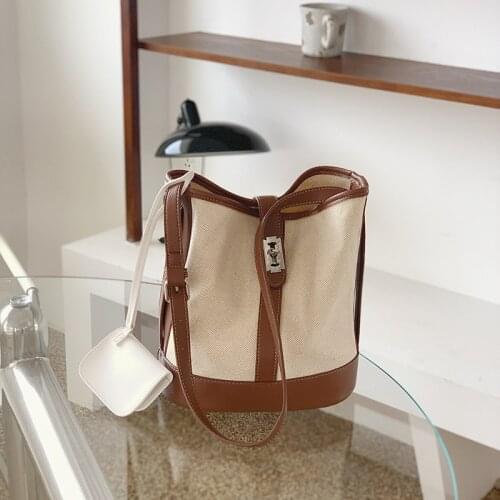 Womens Shoulder Bag Messenger Bag Canvas Large-capacity Fashion Bucket Bag Purses and Handbags