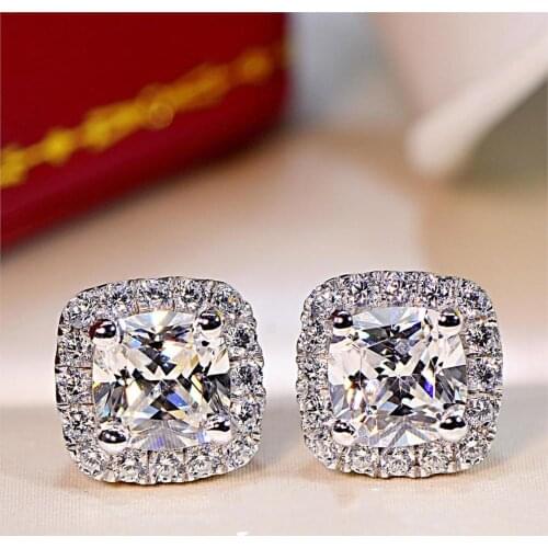 Cute Boho Female Crystal 5a Zircon Stone Earrings Fashion 925 Sterling Silver Wedding Jewelry Double Stud Earrings For Women