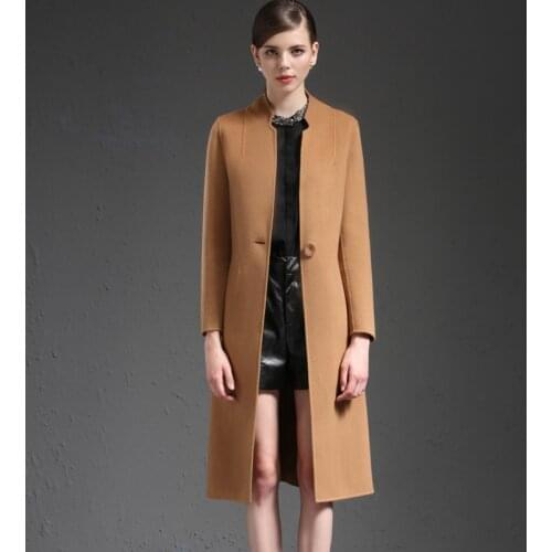 Women Long Wool Coat Elegant 2021 Autumn Winter Single Breasted Ladies Long Sleeve Outerwear Notched Collar Parka Jacket Vintage