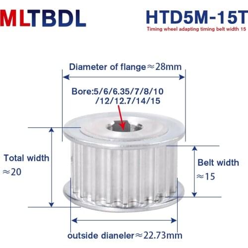 HTD 5M 15T Timing Pulley 15Teeth 5M-15T 16mm Width Toothed Belt Pulley 5/6/8/10/12/14/15mm 5mm Pitch Synchronous HTD Belt Pulley