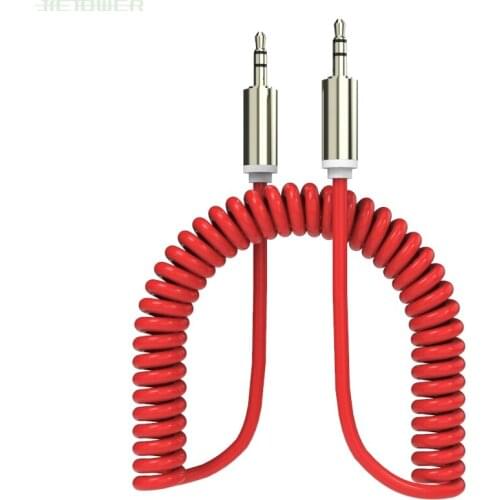 1m Red/Blue 3-Pole Spring Coiled 3.5mm Aux Cable with Mic Gold Stereo Audio Auxiliary Cord for Computer/MP3/MP4 50pcs/lot