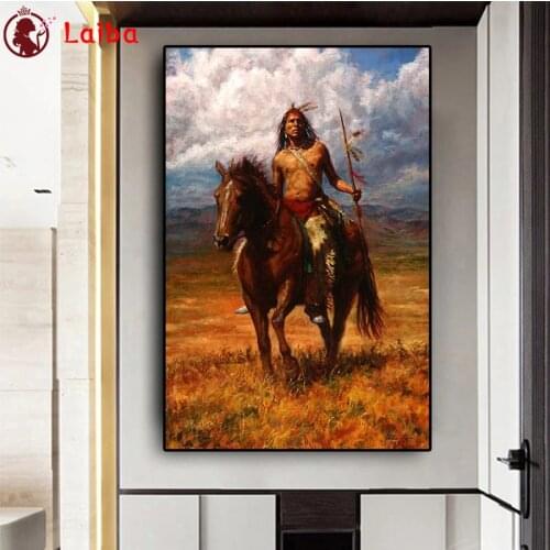 Diamond Mosaic Abstract art aboriginal indians horseback riding Diamond Painting Cross Stitch Embroidery Needlework Wall Art