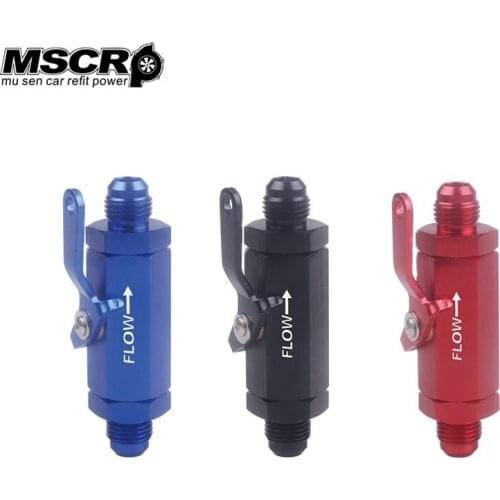 AN6 AN8 AN10 Aluminum Inline Fuel Filter Shut Off Valve Cut Off w/ Cable Lever Black 1Pcs