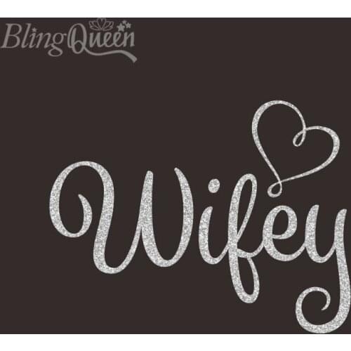 BlingQueen 12PCS/LOT Heat Transfer Vinyl Glitter Patches Stickers Iron On Transfers Wifey Design