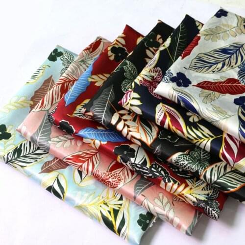 By Meter Silky Vintage Leaf Design Satin Fabric Material For Shirt Scarf Lining