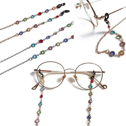 Fashion Crystal Beads Sunglasses Chains Women Men Eyeglasses Chain Lanyard Cord 75cm Long Metal Rope Strap Eyewear Accessories