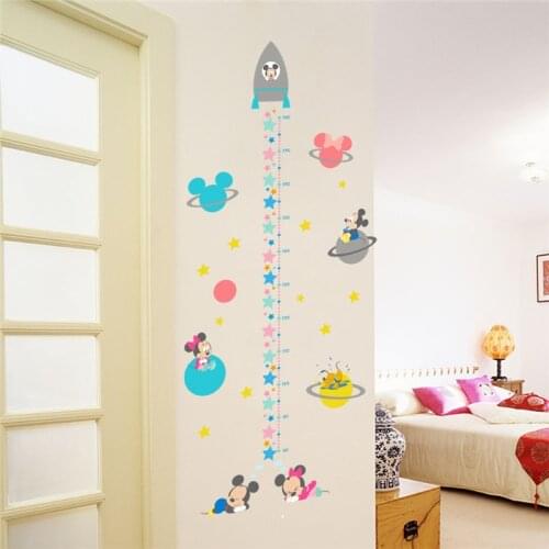 Baby Minnie Mickey Height Sticker With Rocket Planet Star Growth Chart Wall Stickers For Kids Room Home Decoration Kids Decals