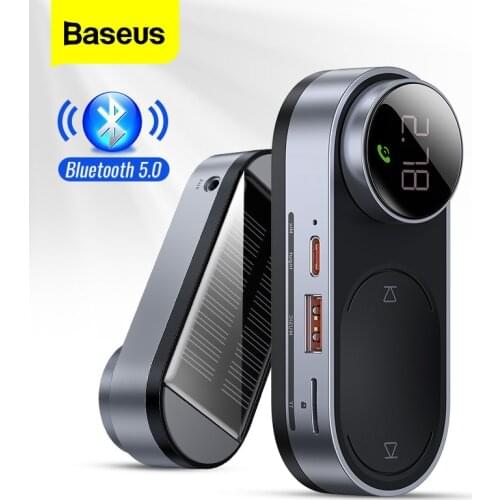 Baseus Solar FM Transmitter Modulator Car Wireless Bluetooth 5.0 Adapter USB Car Charger Auto Aux Mp3 Player Hands Free Car Kit