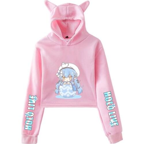 HOLOLIVE VTuber Yukihana Lamy Print Cat Cropped Hoodies Girl Long Sleeve Hooded Pullover Crop Tops Sexy Loose Tide Kawaii style