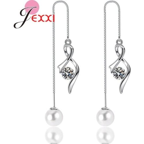 Good Quality Women Girls Pure 925 Sterling Silver Pearl Earrings Fashion CZ Earring Long Tassel Drop Earring