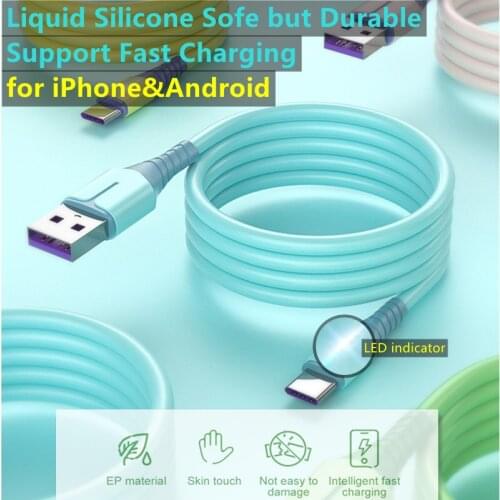 5A/3A Liquid Silicone Data Cable Fast Charge Cable Lightening Type C Micro USB Data Cable For iPad iPhone Android Xiaomi Huawei