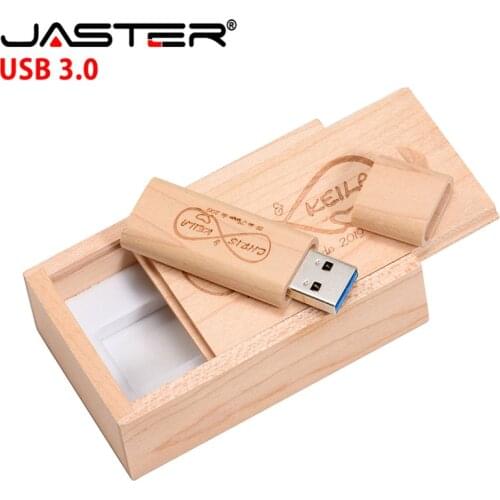 JASTER USB flash drives USB 3.0 (free custom logo) Wooden maple usb with box Memory stick pen drive 8GB 16GB 32GB 64GB gift