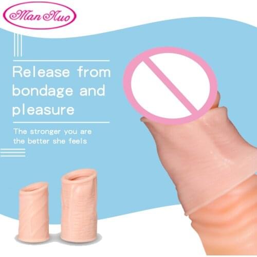 ManNuo Glans Penis Sleeve Reusable Condoms Penis Sleeve Glans Rings Extender With Thread Foreskin Ring For Male Cock Enlargement