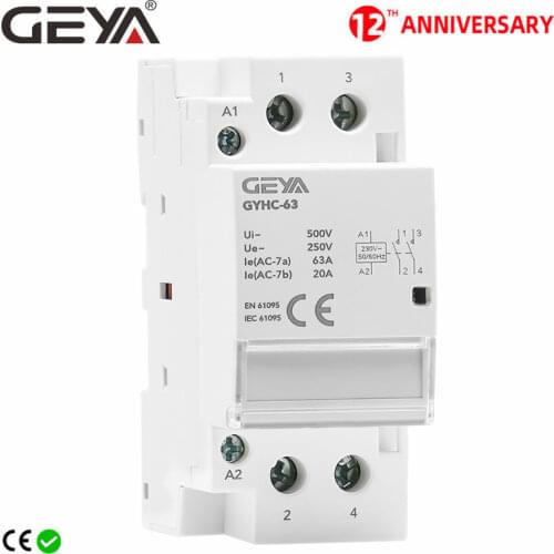 Free Shipping GEYA 2P 40A 63A 2NO or 2NC Modular Contactor DIN Rail Mounting AC220V 230V Automatic