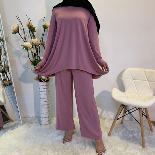 Ramadan Muslim Two Piece Sets Tops and Pants Women Turkey Abaya Dress Moroccan Kaftan Islamic Clothing Dress Musulman Ensembles