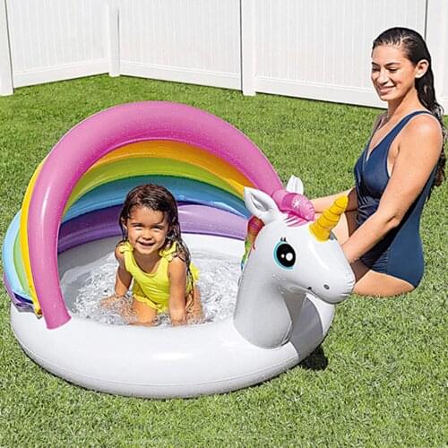 Inflatable ring baby floating pool swimming ring unicorn shade baby inflatable swimming pool sunshade paddling pool new #W