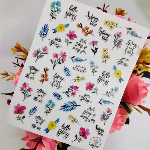 Hello Spring Flowers Stickers for nails Design Self adhesive Nail Art Decoraciones Sliders Foil Manicure Accessories