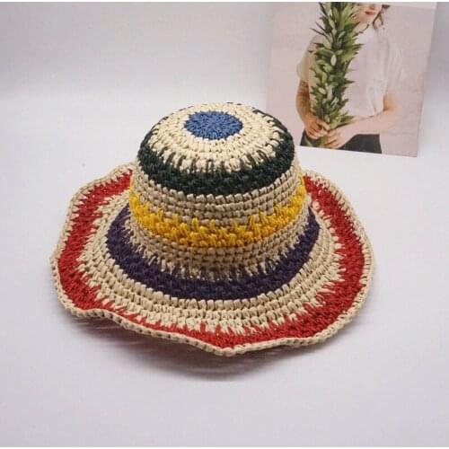 Foreign trade original invoice export color stripe hand-woven straw hat female summer shade vacation beach