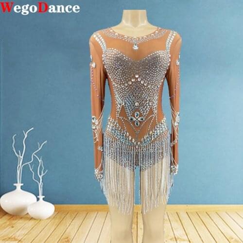 Fringes Rhinestones Mirrors Dress Women Birthday Celebrate Stretch Spandex Tassels Dance Bodysuit Singer Latin Dresses