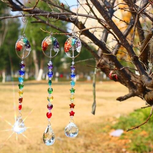 Hanging Crystal Life Tree Stone Beads Prism Pendant Craft Chain Hanging Window Ornament Home Garden Decoration
