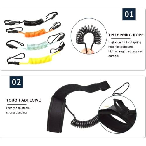 Surf Board Leash Surfing SUP Leash Elastic Coiled Stand UP Paddle Board Safety Hand/Foot Straps Surfboard Raft Kayak Rope